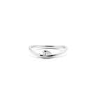 A 14k white gold ring featuring a pear-shaped diamond centered on the top, with a white background.