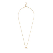 Gold necklace with a small pendant on a white background