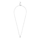 Silver necklace with a small pendant on a white background