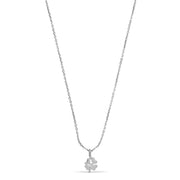 Silver necklace with a clover pendant on a white background