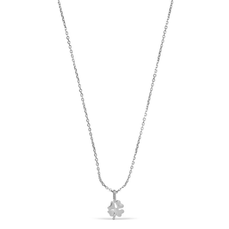 Silver necklace with a clover pendant on a white background