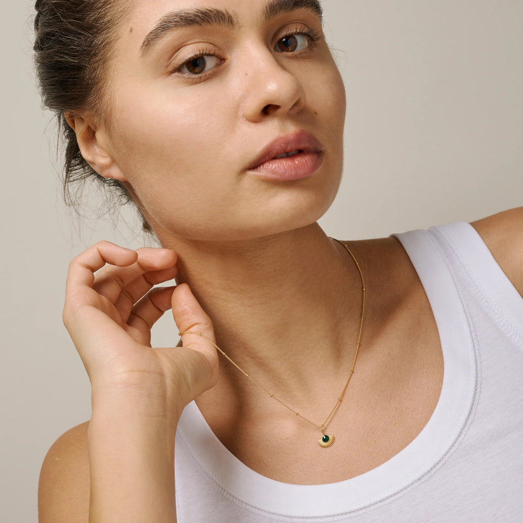 Gold Plated Silver Necklace "Soleil Petrol Green"