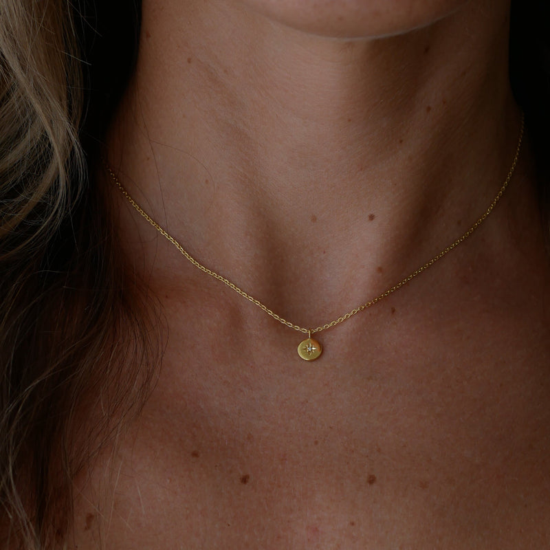 Gold Plated Silver Necklace with Diamond "North Star"