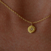 Gold Plated Silver Necklace with Diamond "North Star"