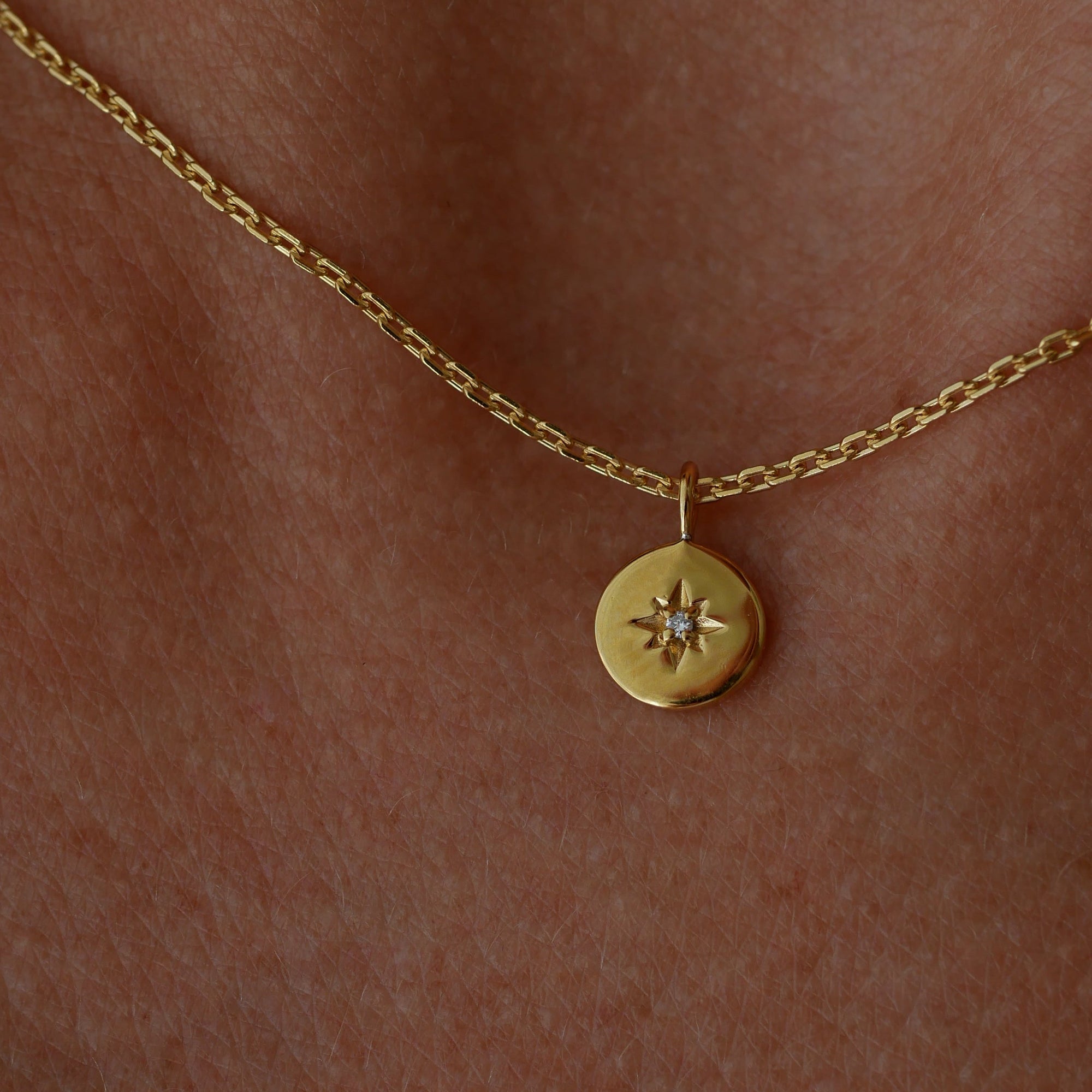 Gold Plated Silver Necklace with Diamond "North Star"