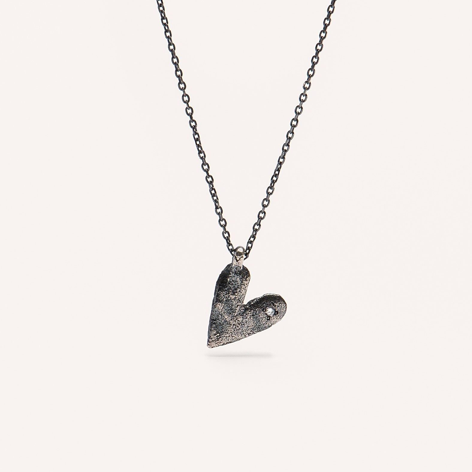 Oxidised Silver Necklace with Diamond "Heart"