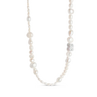 A gold-plated silver necklace featuring a variety of pearl beads and enamel details.