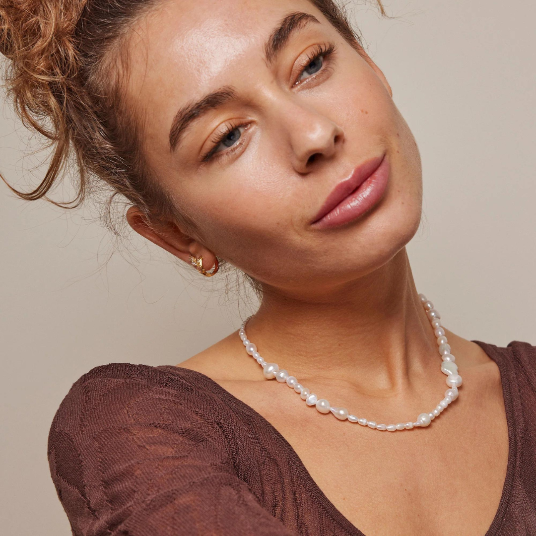 Gold Plated Silver Necklace with Pearls "Thyra"