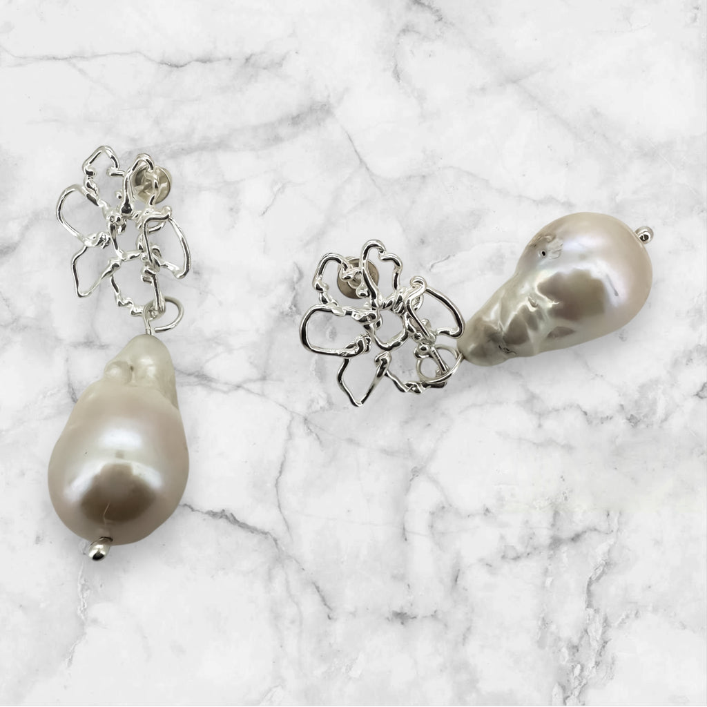 Silver Earrings "Floral Delight Baroque Pearls"