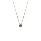 A delicate gold chain necklace with a small bezel-set rose-cut grey diamond pendant, shown against a plain white background.
