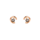 A pair of gold crescent-shaped stud earrings with round grey diamonds, shown on a plain white background.

