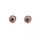 A pair of rose gold stud earrings with a central faceted black diamond, set against a plain white background.