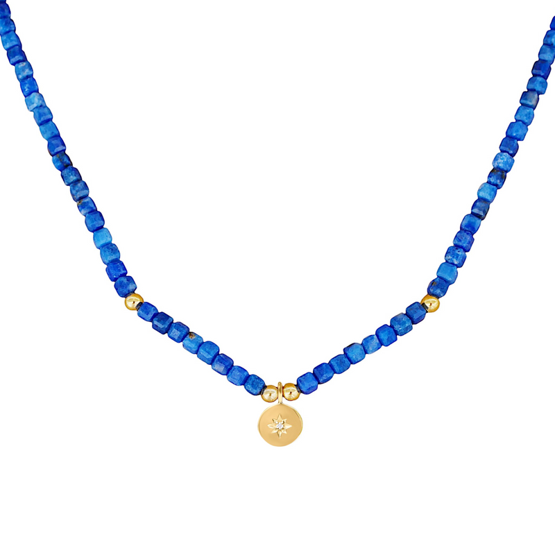Gold Plated Silver Necklace with Lapis Lazuli and Diamond "North Star"