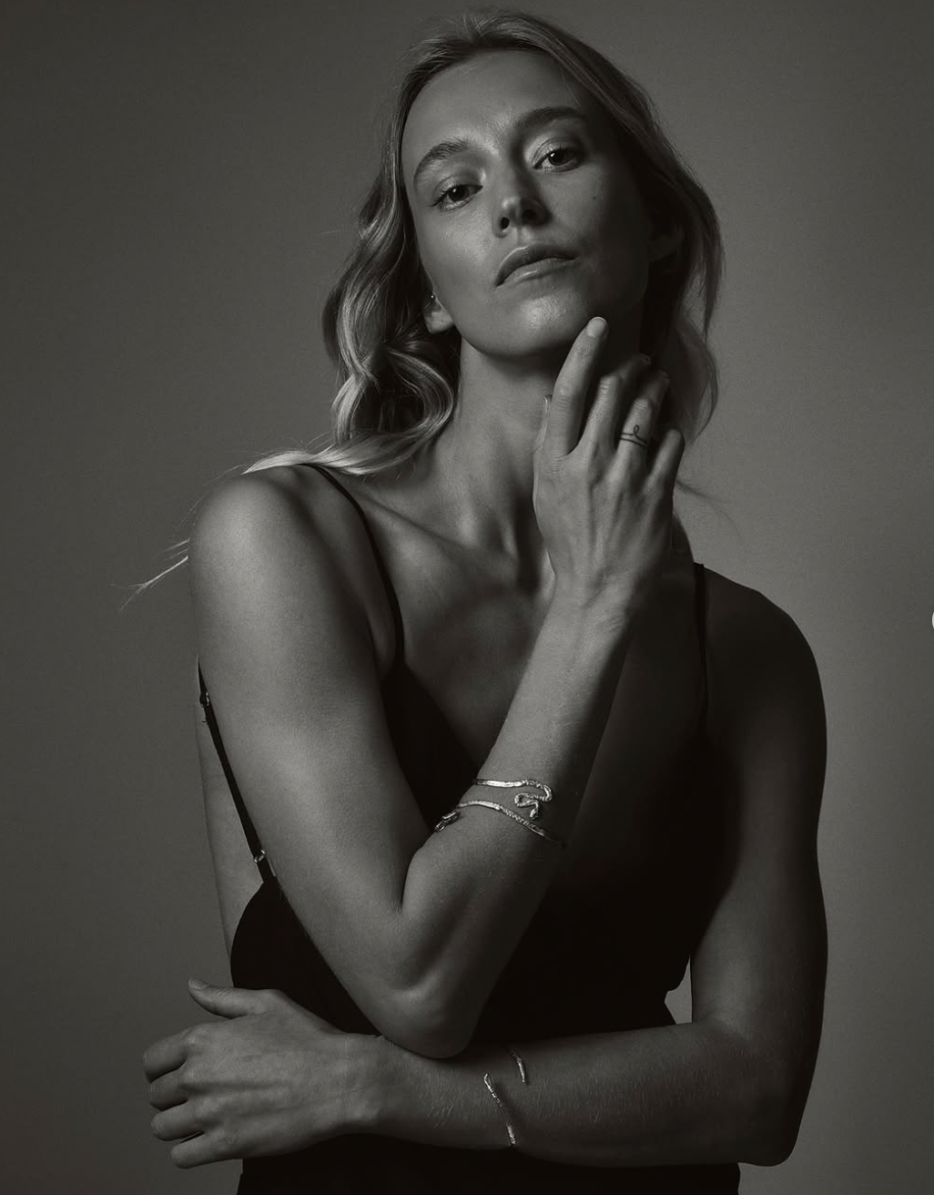 Gold-plated Silver Bangle "From Fear to Strenght Žaltys I"