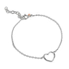 Silver bracelet with a heart-shaped pendant on a white background
