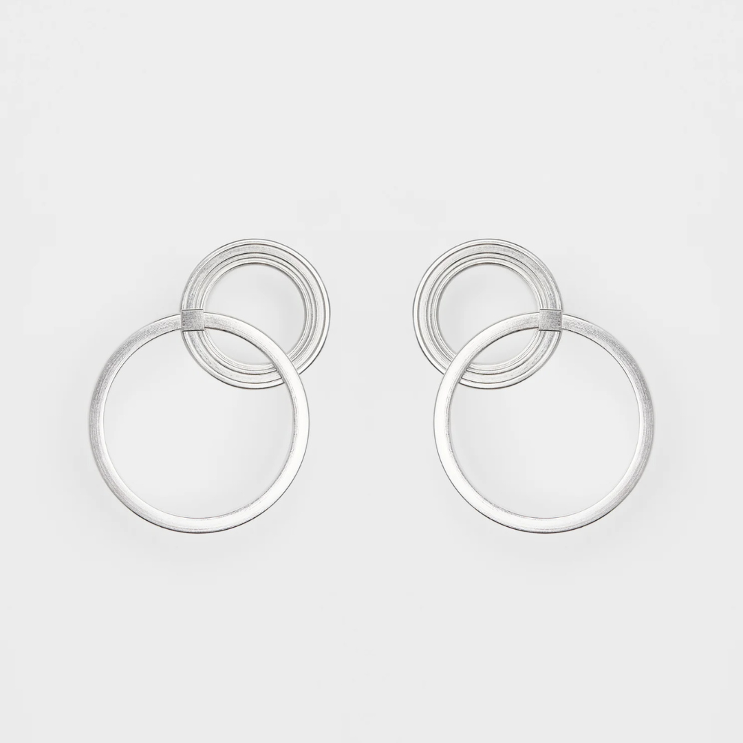 Silver Earrings Set "Orbit Dual C-Line"