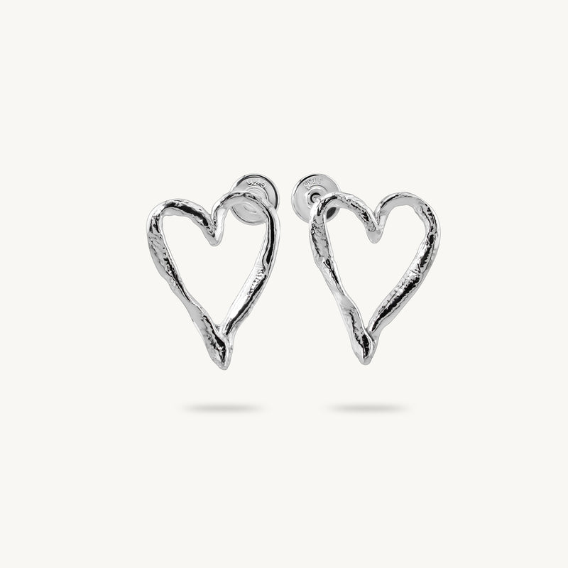 Silver Earrings "Fingerprint Thick Heart"