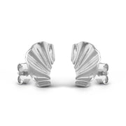 A pair of silver shell-shaped stud earrings shown from the back on a clean white background.