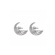 A pair of silver textured, twisted silver hoop earrings, shown against a plain white background.