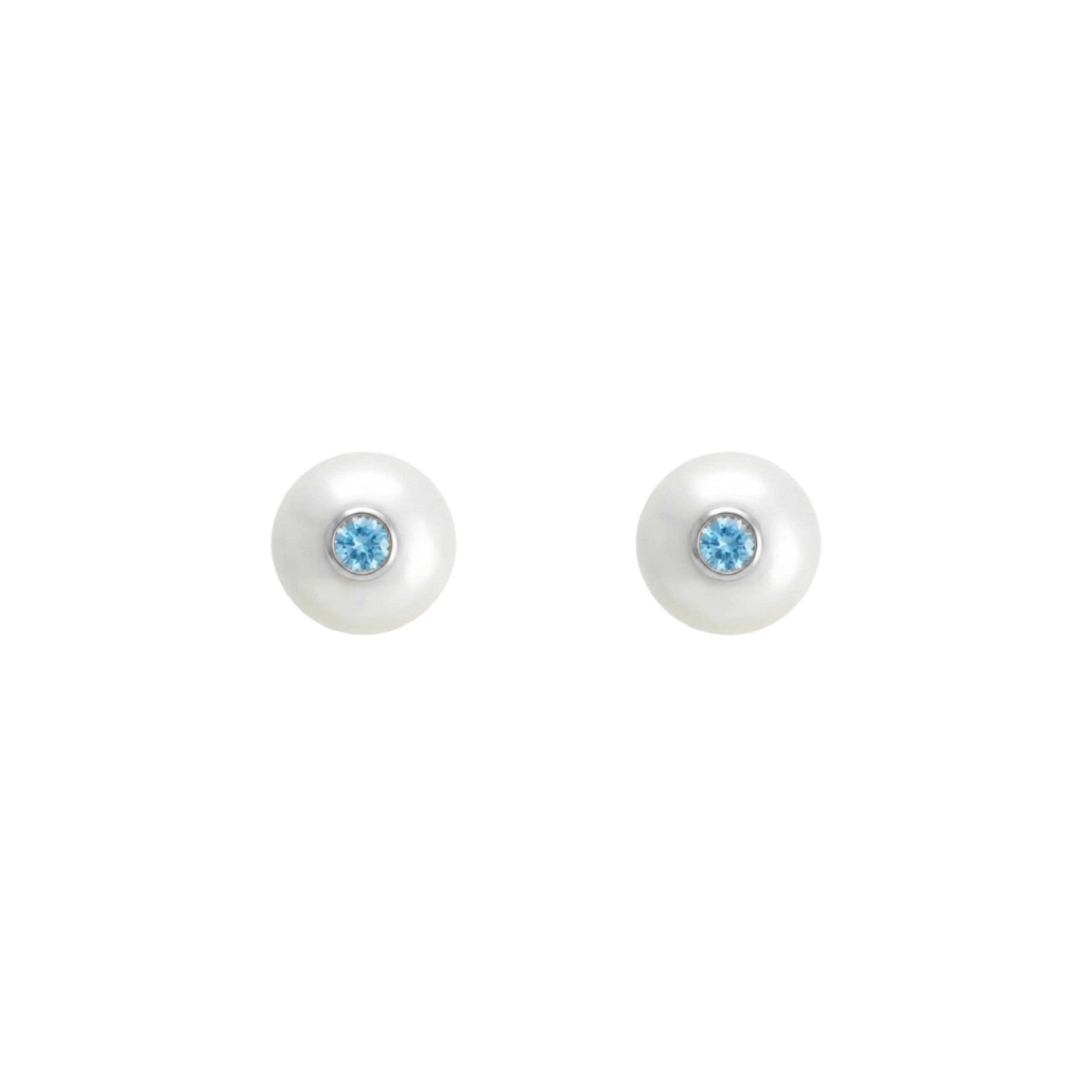 Silver Stud Earrings with Pearls and Topaz "Fiona"