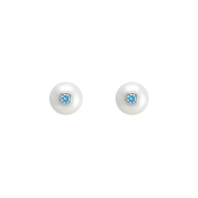 Silver Stud Earrings with Pearls and Topaz "Fiona"