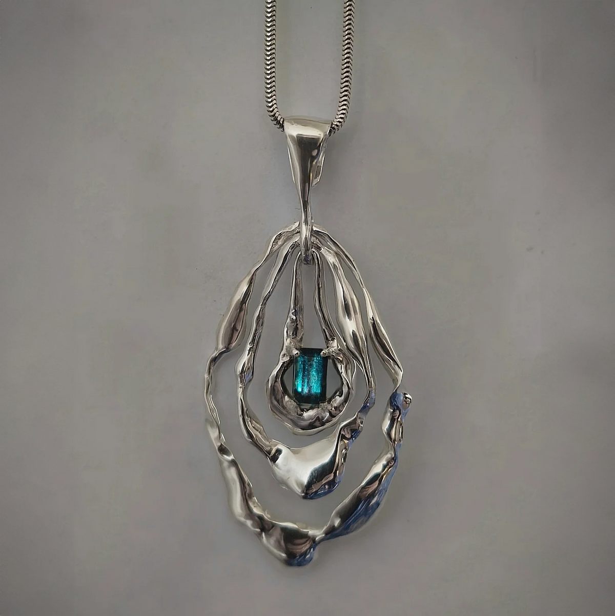 Silver Necklace with Blue Tourmaline "Drop"