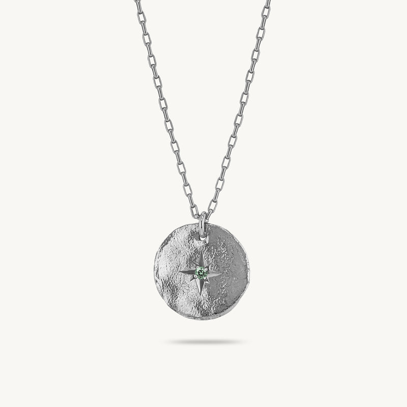 Silver Necklace with Green Sapphire "Star", Large