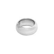A polished silver ring with a smooth, rounded profile, shown on a plain white background.