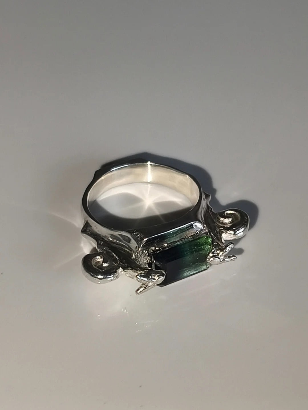 Silver Ring with Tourmaline "Twin Snails"