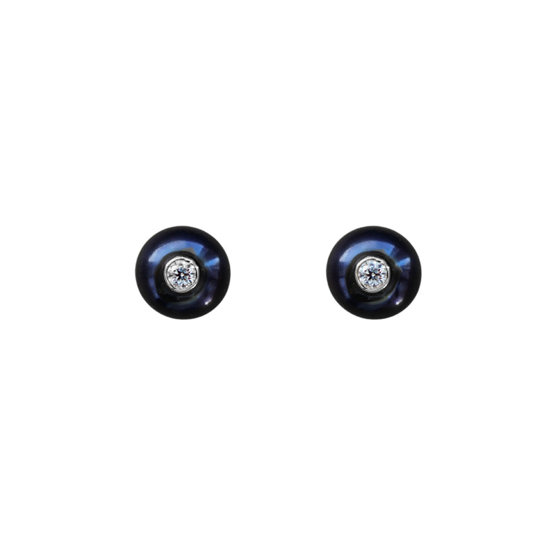 Silver Stud Earrings with Dark Pearls and Moissanites "Fiona"