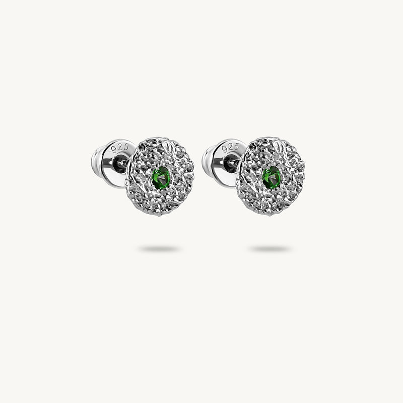 Silver Stud Earrings with Emeralds "Handcrafted"