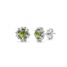 Pair of peridot stud earrings on a white background