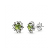 Pair of peridot stud earrings on a white background