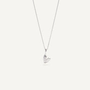 A heart-shaped silver necklace with a pendant on a chain, displayed against a white background.