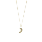 Silver crescent moon necklace on a white background