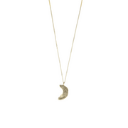 Silver crescent moon necklace on a white background