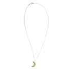 Silver necklace with a crescent moon pendant on a white background