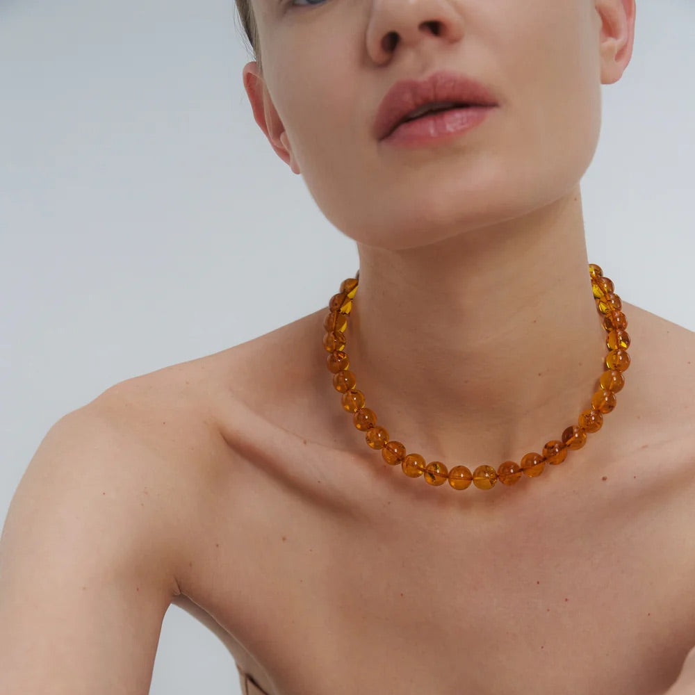 A statement Baltic amber necklace by Adele Notes.
