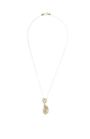 Infinity-shaped pendant featuring baroque shaped freshwater pearl. 