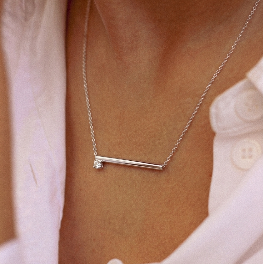 Silver necklace with a silver & white zirconium pendant
