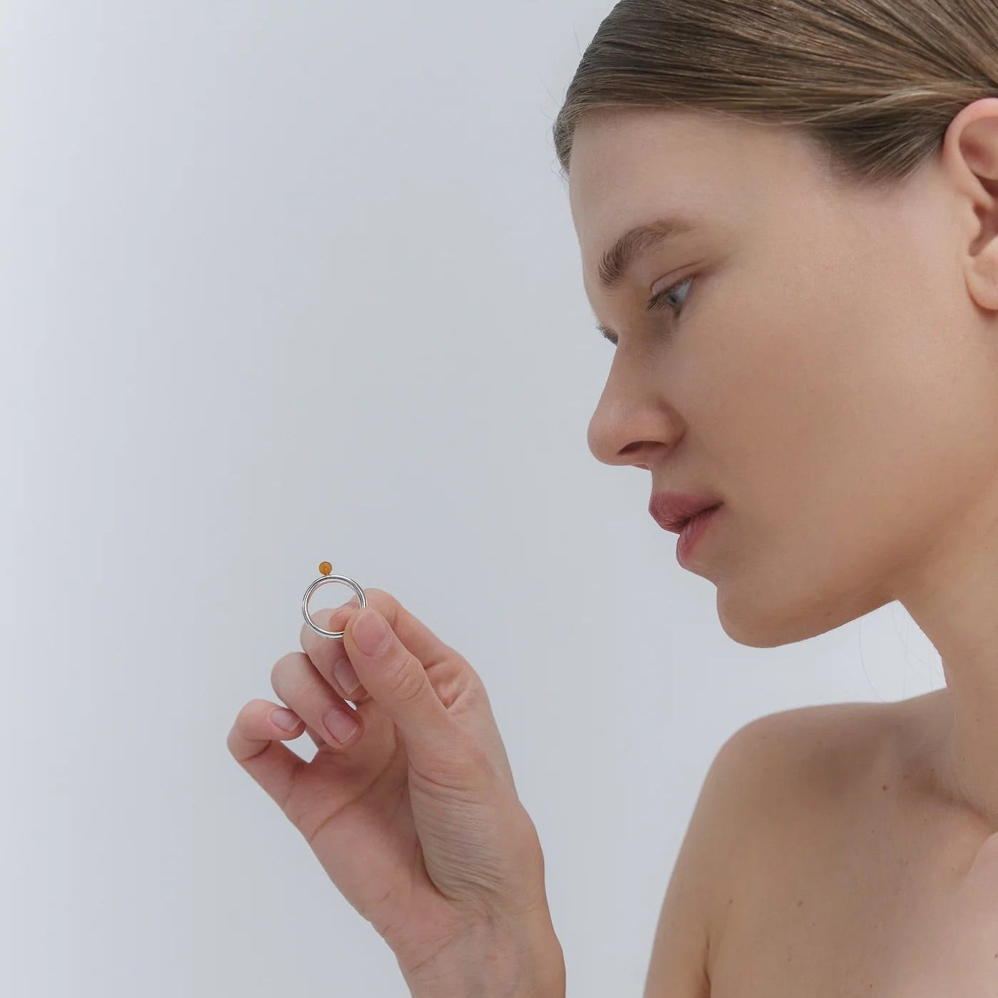 Silver ring with a Baltic amber