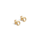 Pair of gold stud earrings on a white background