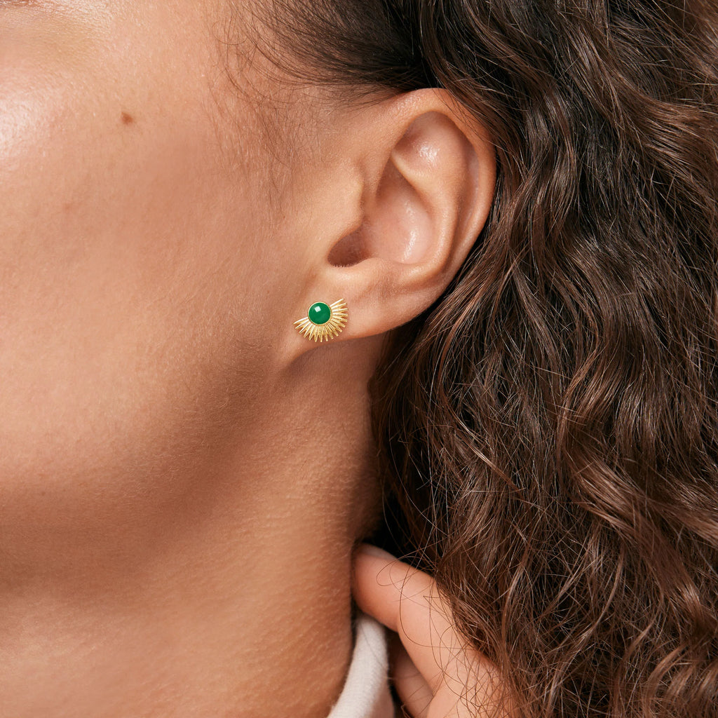 Gold Plated Silver Studs "Soleil Petrol Green"