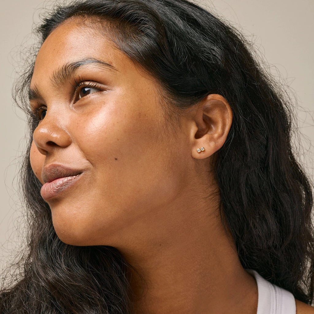 Auksuoto sidabro auskarai „Twin Cubic Zirconia“