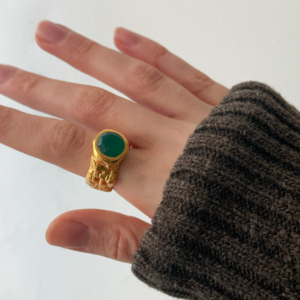 Gold Plated Silver & Chrysoprase Ring