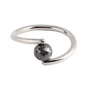 A white gold open wrap ring featuring a faceted grey diamond, shown on a plain white background.