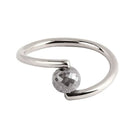 A white gold open wrap ring featuring a faceted grey diamond, shown on a plain white background.
