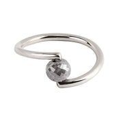 A white gold open wrap ring featuring a faceted grey diamond, shown on a plain white background.