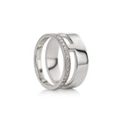 A swhite gold double-band ring with a central channel set with small clear stones, shown on a clean white background.