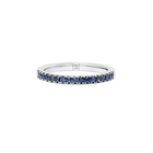 Silver ring with blue sapphires on a white background